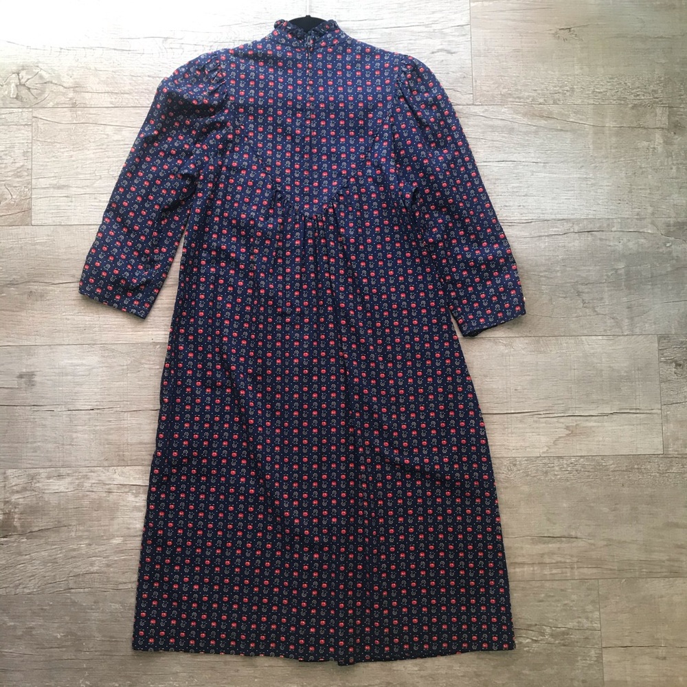 Vintage Robbie Bee Floral Prairie Dress Cottagecore Country Mock Neck Midi - Picture 2 of 9